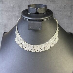 209. Vintage Rhinestone Choker‎ Necklace Silver Wedding Elegant